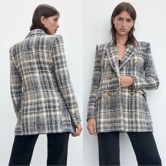 Zara Tweed Plaid Peacoat - Picture 3 of 8